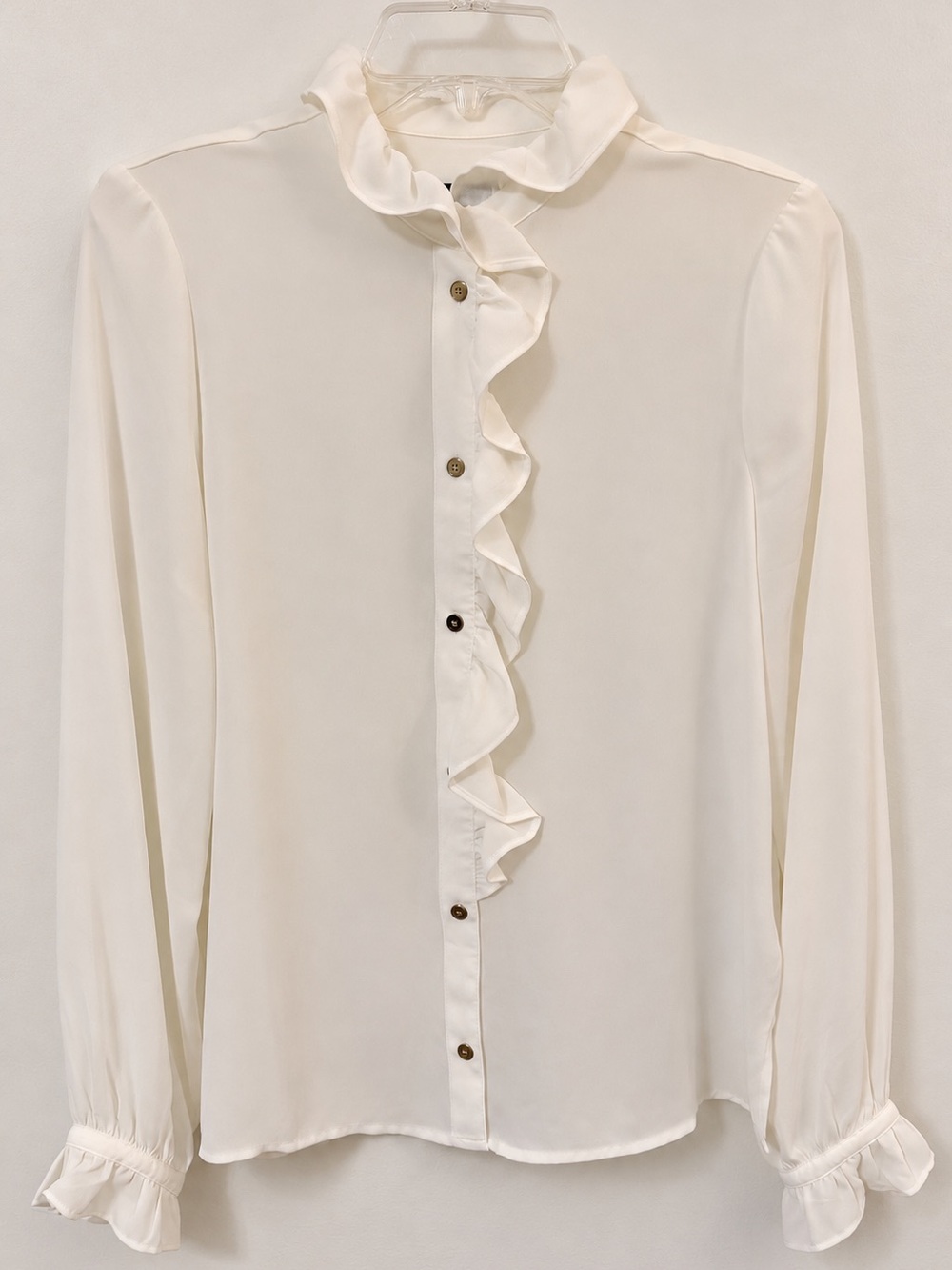 J. Crew Cream Ruffle-Front Button-Down Blouse